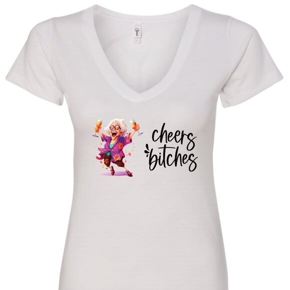 Cheers Bitches V-Neck T-Shirt | Many Colors - Picture 1 of 10